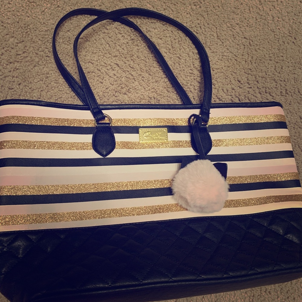 Betsey Johnson handbag black gold and pink